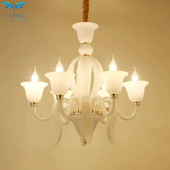 White Glass Stamen Shape Chandelier Lighting Antique 6/8/10 Lights Bedroom Ceiling Pendant Lamp