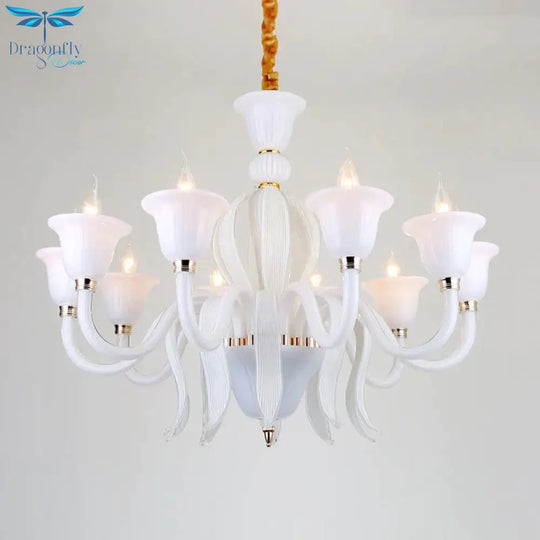 White Glass Stamen Shape Chandelier Lighting Antique 6/8/10 Lights Bedroom Ceiling Pendant Lamp