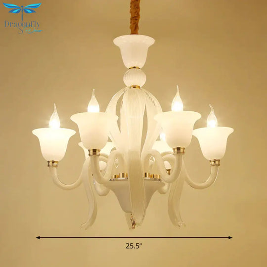 White Glass Stamen Shape Chandelier Lighting Antique 6/8/10 Lights Bedroom Ceiling Pendant Lamp