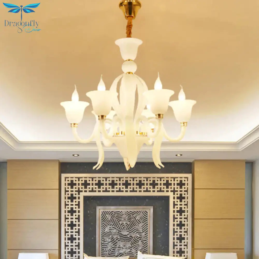 White Glass Stamen Shape Chandelier Lighting Antique 6/8/10 Lights Bedroom Ceiling Pendant Lamp
