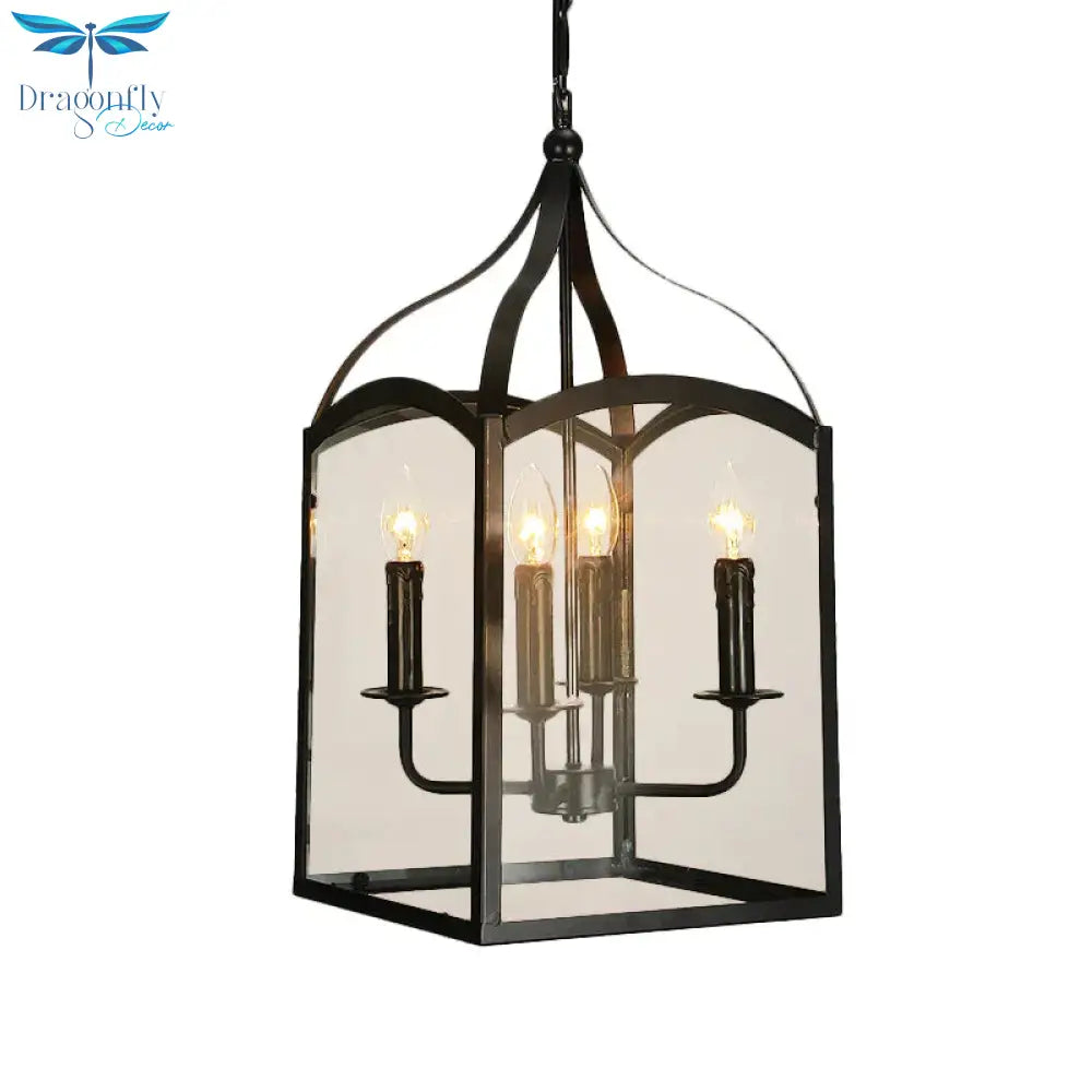 Wire Cage Indoor Chandelier Pendant Light Industrial Style Metal 4 Heads Black Hanging Lamp With