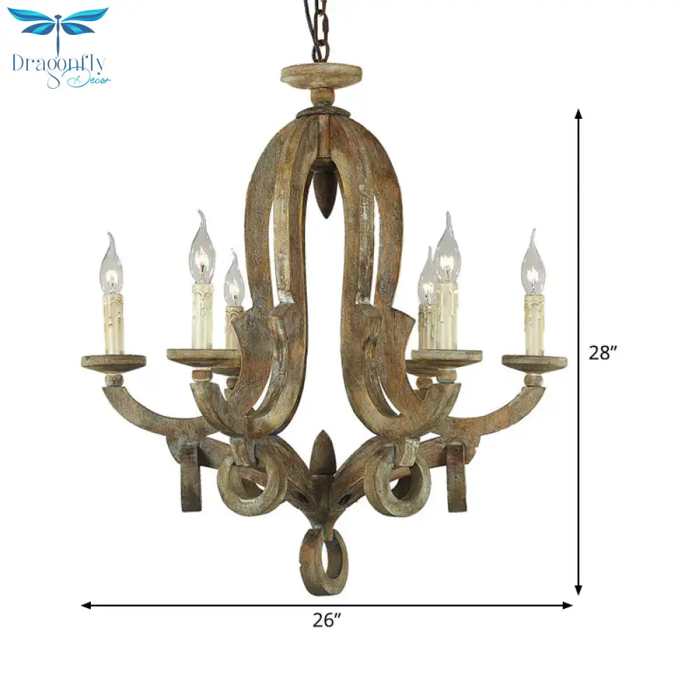 Wood Sputnik Chandelier Lamp Retro 6/8 Bulbs Brown Pendant Lighting Fixture With Adjustable Chain