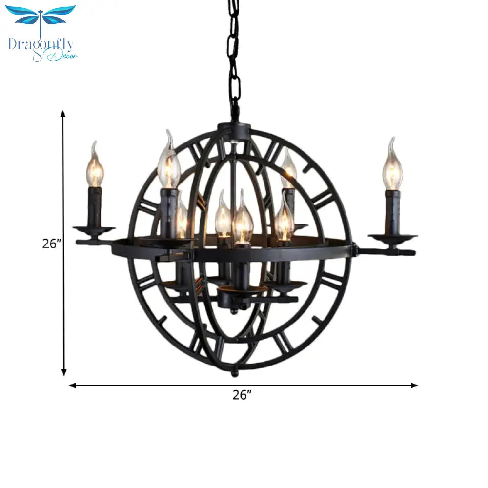 Wrought Iron Orbit Chandelier Light Fixture Industrial Style 8 Bulbs Antique Bronze Suspension Lamp