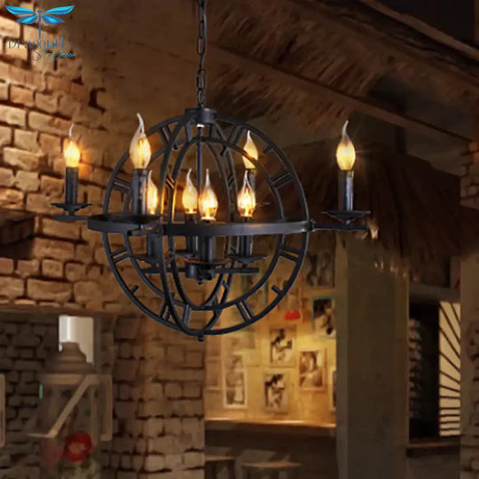 Wrought Iron Orbit Chandelier Light Fixture Industrial Style 8 Bulbs Antique Bronze Suspension Lamp