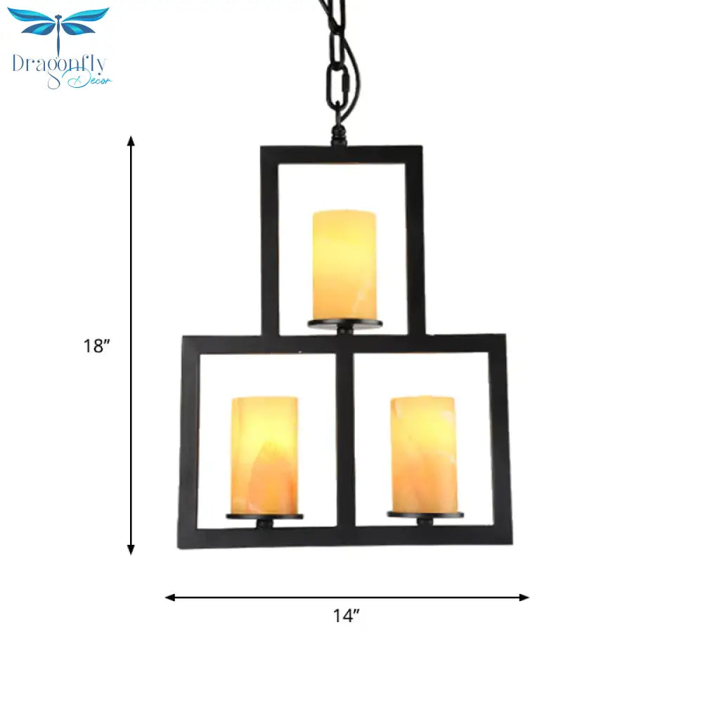 Yellow Dolomite Black Finish Chandelier Lamp Cylinder 3 - Light Country Hanging Lighting With 3 -